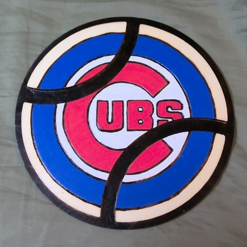 Handcrafted Chicago Cubs Team Logo Wood Baseball Plaque MLB